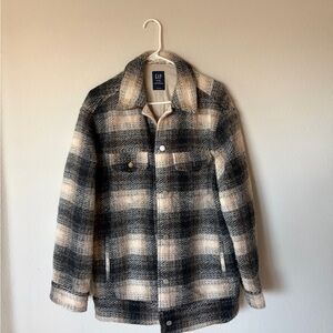 GAP Black & Cream Plaid Wool-Blend Jacket - M Tall - LIKE NEW!
